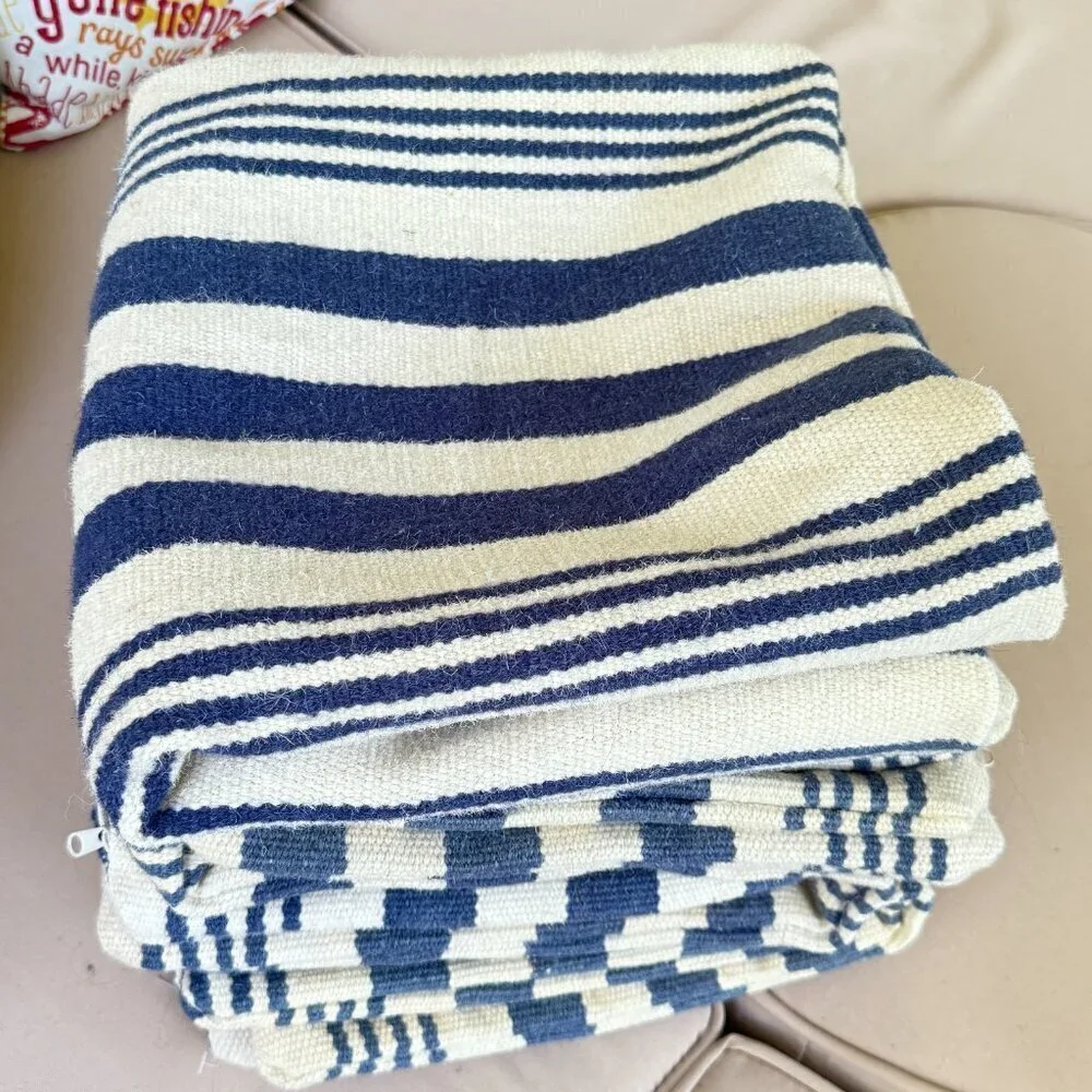 Pier 1 Set of 4 Nautical Striped Blue and Cream Throw Pillows Case/Cases 25x25
